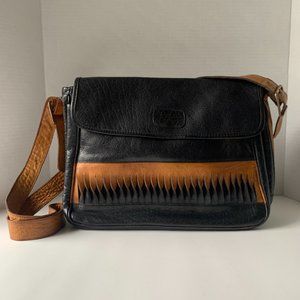 Vintage Charles Klein Black and Tan Leather Messenger Bag - Made in Italy